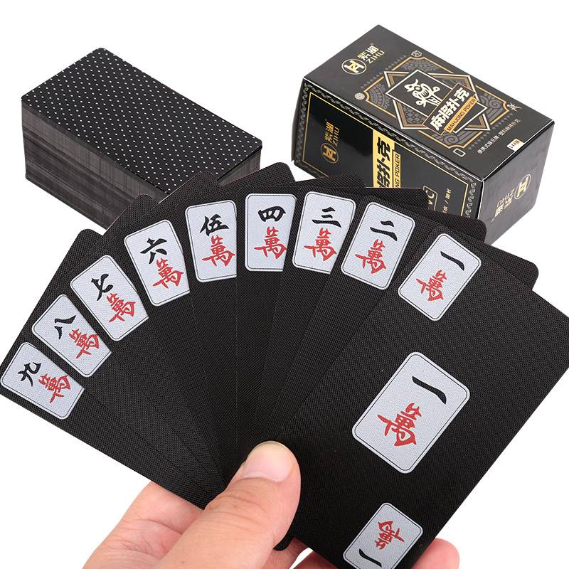 Black-gold plastic mahjong + bag + color